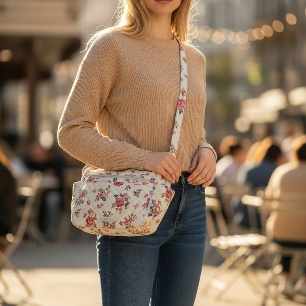 Vera Bradley Water Bouquet Iconic On the Go Crossbody Shoulder Bag